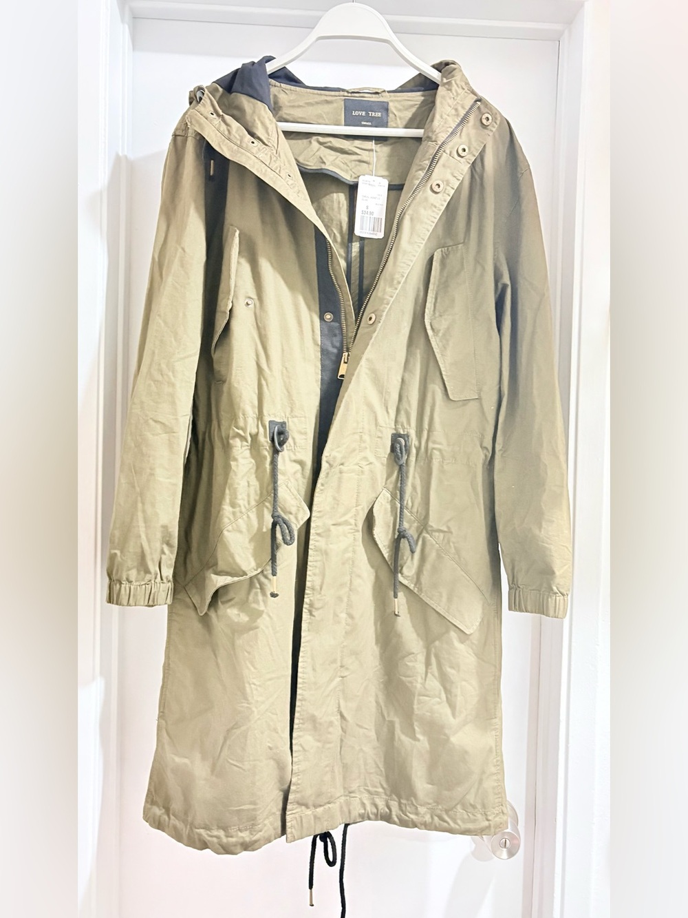 Love Tree Olive Green Drawstring Hooded Parka